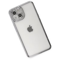 Newface iPhone 14 Kılıf Joke Taşlı Silikon - Gümüş