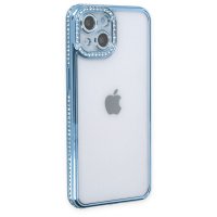 Newface iPhone 14 Kılıf Joke Taşlı Silikon - Mavi