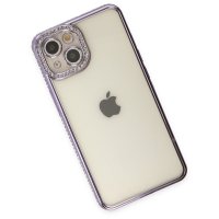 Newface iPhone 14 Kılıf Joke Taşlı Silikon - Mor