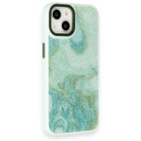Newface iPhone 14 Kılıf Moda Simli Kapak - Yeşil