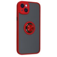 Newface iPhone 14 Kılıf Montreal Yüzüklü Silikon Kapak - Kırmızı