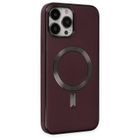 Newface iPhone 14 Pro Kılıf Coco Deri Magneticsafe Silikon - Bordo