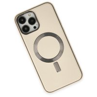 Newface iPhone 14 Pro Kılıf Coco Deri Magneticsafe Silikon - Krem