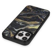 Newface iPhone 14 Pro Kılıf Moda Simli Kapak - Siyah