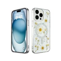 Newface iPhone 14 Pro Max Kılıf Daisy Simli Magsafe Kapak - Gümüş