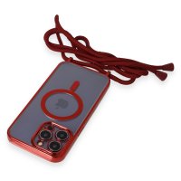 Newface iPhone 14 Pro Max Kılıf Divo Lazer Askılı Magsafe Kapak - Kırmızı