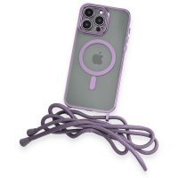 Newface iPhone 14 Pro Max Kılıf Divo Lazer Askılı Magsafe Kapak - Lila
