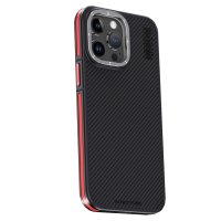 Joko iPhone 15 Pro Max Kılıf Aramid 600D Kevlar Karbon Fiber Magsafe Kapak - Kırmızı