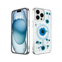 Newface iPhone 15 Pro Max Kılıf Daisy Simli Magsafe Kapak - Mavi