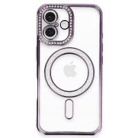 Newface iPhone 16 Kılıf Joke Simli Magneticsafe Kılıf - Derin Mor