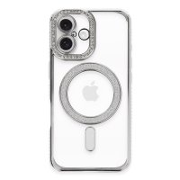 Newface iPhone 16 Kılıf Joke Simli Magneticsafe Kılıf - Gümüş