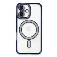 Newface iPhone 16 Kılıf Joke Simli Magneticsafe Kılıf - Lacivert