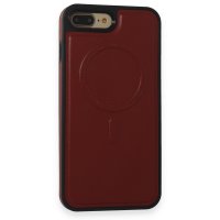 Newface iPhone 7 Plus Kılıf Ozzi Magsafe Deri Kapak - Kırmızı