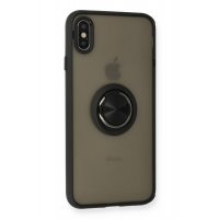 Newface iPhone XS Kılıf Montreal Yüzüklü Silikon Kapak - Siyah