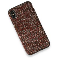 Newface iPhone XS Kılıf Ottoman Kumaş Silikon - Bordo