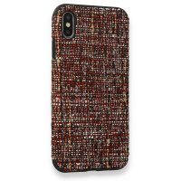 Newface iPhone XS Kılıf Ottoman Kumaş Silikon - Bordo