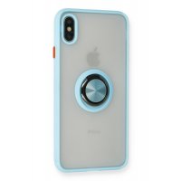Newface iPhone XS Kılıf Montreal Yüzüklü Silikon Kapak - Buz Mavi