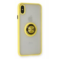 Newface iPhone XS Kılıf Montreal Yüzüklü Silikon Kapak - Sarı