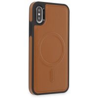 Newface iPhone XS Kılıf Ozzi Magsafe Deri Kapak - Taba