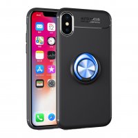 Newface iPhone XS Kılıf Range Yüzüklü Silikon - Siyah-Mavi