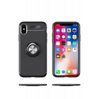 Newface iPhone XS Max Kılıf Range Yüzüklü Silikon - Siyah-Kırmızı