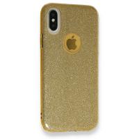 Newface iPhone XS Kılıf Simli Katmanlı Silikon - Gold