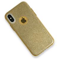 Newface iPhone XS Kılıf Simli Katmanlı Silikon - Gold