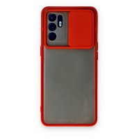 Newface Oppo Reno 6 Kılıf Palm Buzlu Kamera Sürgülü Silikon - Kırmızı