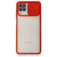 Newface Samsung Galaxy A12 Kılıf Palm Buzlu Kamera Sürgülü Silikon - Kırmızı