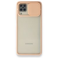 Newface Samsung Galaxy A12 Kılıf Palm Buzlu Kamera Sürgülü Silikon - Pembe