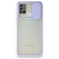 Newface Samsung Galaxy A21S Kılıf Palm Buzlu Kamera Sürgülü Silikon - Lila