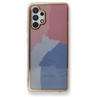 Newface Samsung Galaxy A32 Kılıf Çiçekli Silikon - Pembe-Mavi