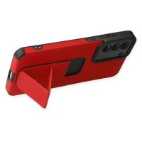 Newface Samsung Galaxy S21 FE Kılıf Mega Standlı Silikon - Kırmızı