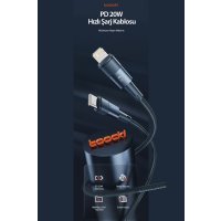 Newface Toocki TQ-X08FL 1M 20W Hasırlı Type-C to Lightning PD Hızlı Şarj Kablosu - Mavi