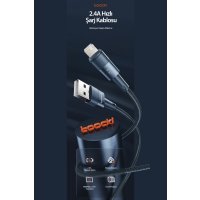 Newface Toocki TQ-X08L 1M 2.4A Hasırlı Usb to Lightning PD Hızlı Şarj Kablosu - Siyah