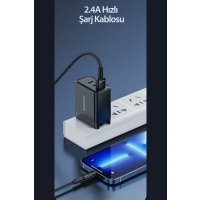 Newface Toocki TQ-X08L 1M 2.4A Hasırlı Usb to Lightning PD Hızlı Şarj Kablosu - Siyah