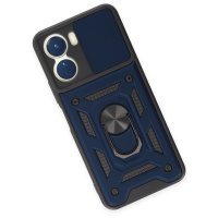Newface Vivo Y16 Kılıf Pars Lens Yüzüklü Silikon - Lacivert