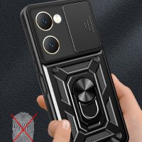 Newface Vivo Y18 Kılıf Pars Lens Yüzüklü Silikon - Gümüş