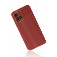 Newface Vivo Y33S Kılıf Glass Kapak - Bordo