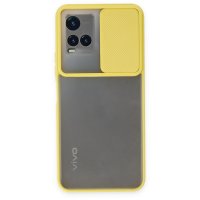 Newface Vivo Y21S Kılıf Palm Buzlu Kamera Sürgülü Silikon - Sarı