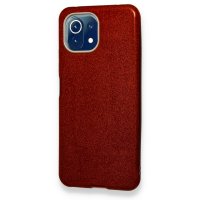 Newface Xiaomi Mİ 11 Lite Kılıf Simli Katmanlı Silikon - Kırmızı