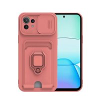 Newface Xiaomi Mİ 11 Lite Kılıf Zuma Kartvizitli Yüzüklü Silikon - Pembe