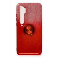 Newface Xiaomi Mi Note 10 Lite Kılıf Simli Yüzüklü Silikon - Kırmızı