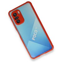 Newface Xiaomi Poco F3 Kılıf Miami Şeffaf Silikon - Kırmızı