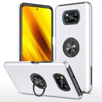 Newface Xiaomi Pocophone X3 Kılıf Elit Yüzüklü Kapak - Gümüş