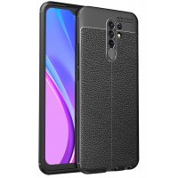 Newface Xiaomi Redmi 9 Kılıf Focus Derili Silikon - Siyah