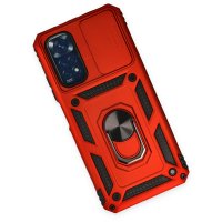 Newface Xiaomi Redmi Note 11 Kılıf Pars Lens Yüzüklü Silikon - Kırmızı