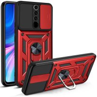 Newface Xiaomi Redmi Note 8 Pro Kılıf Pars Lens Yüzüklü Silikon - Kırmızı