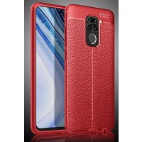 Newface Xiaomi Redmi Note 9 Kılıf Focus Derili Silikon - Kırmızı