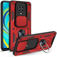 Newface Xiaomi Redmi Note 9 Pro Kılıf Pars Lens Yüzüklü Silikon - Kırmızı